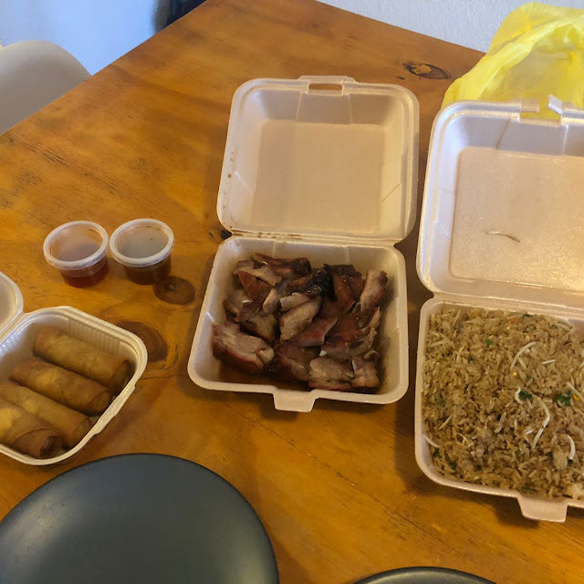Spring Rolls Barbecue Ribs and Shrimp Fried Rice