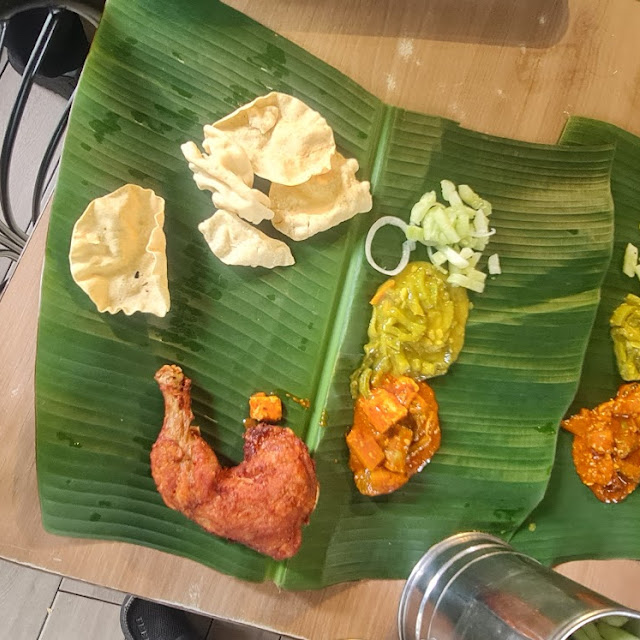 Banana Leaf Rice with Fried Fish Eggs