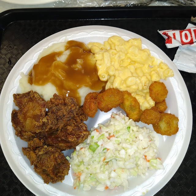 Chicken Liver Mashed Potatoes and Gravy Mac & Cheese Okra