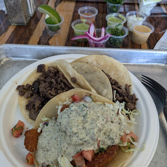 2 Carne Asada Tacos and 1 Shrimp Tacos