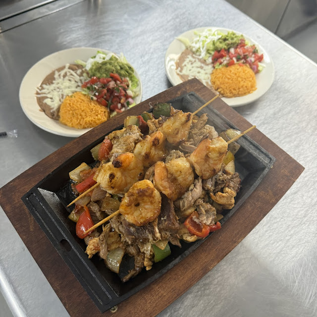 Cienega Fajitas for 2 Steaks Chicken Pork and Shrimp 2 Fajitas Salad