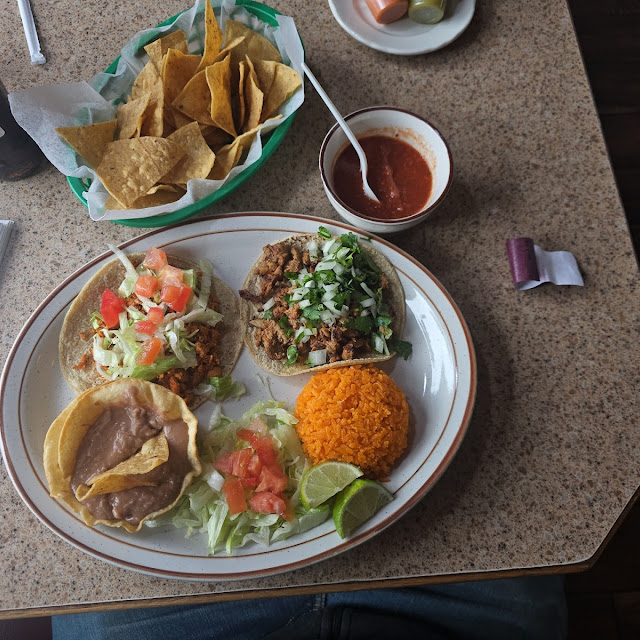 Combination- Steak Taco Steak Quesadilla Chicken Tamale with Beans and Rice