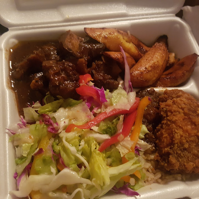 Oxtail Fried Plantains Fried Chicken and Salad