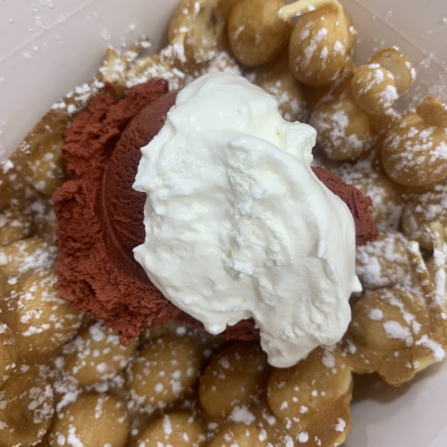 Bubble Waffle with Lemon Poppyseed and Almond Pistachio Ice Cream