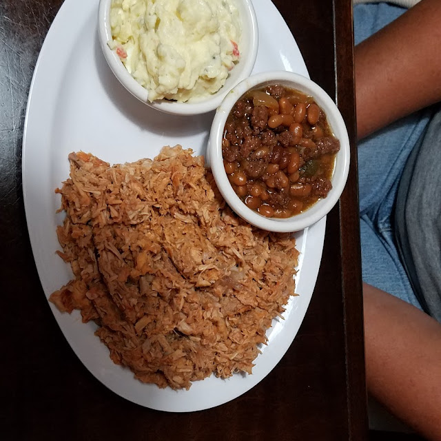 Large BBQ Plate with Potato Salad and Baked Beans