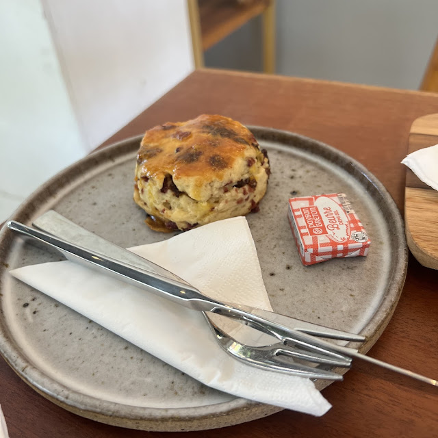 Cranberry Scone and Macchiato