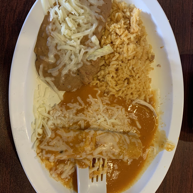 Chicken Enchiladas with Rice and Beans