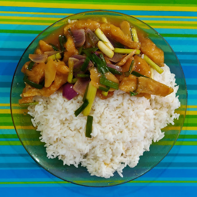 Take-Away Fish Fried with Ginger & Spring Onions and Rice