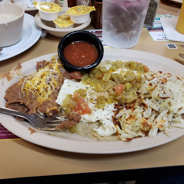 Eggs Hashbrowns and Refried Beans