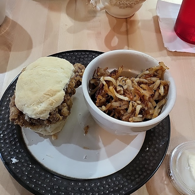 Steak Biscuit and Hash Browns