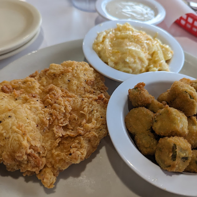 Chicken Fried Steak with Creamed Spinach and Macaroni and Cheese