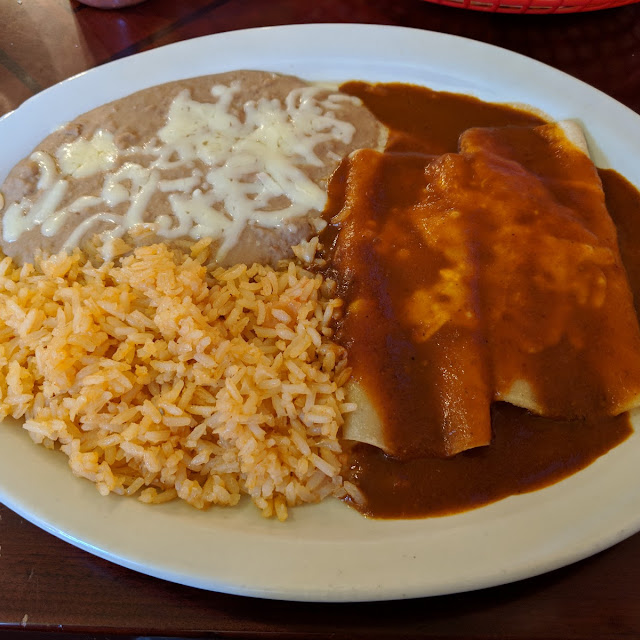 Two Cheese Enchiladas with Rice and Beans