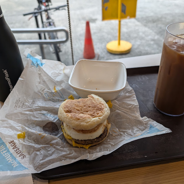 Sausage Mcmuffin with Egg and Ice Coffee