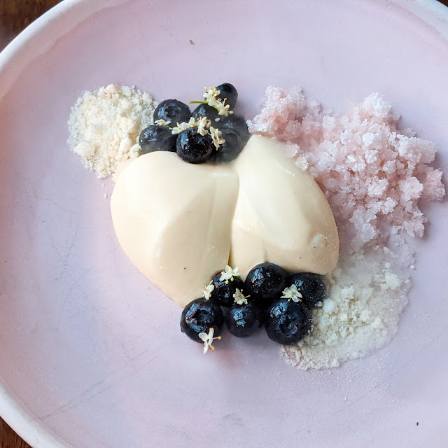 Tonka Bean Panna Cotta Blueberries White Chocolate Lavender Granita Elderflower
