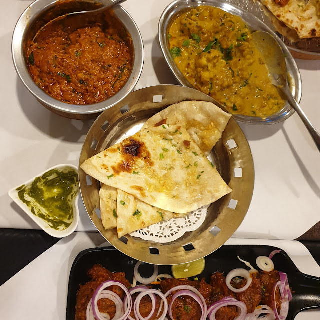 Garlic Naan Spinach Paneer and Rice