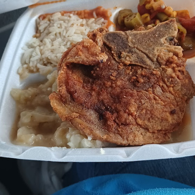 Pork Chop Mashed Potato Rice and Stew
