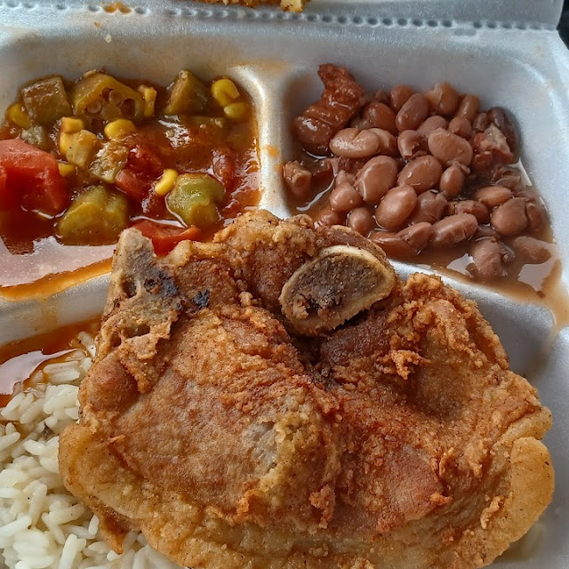 Pork Chop Rice Pinto Beans and Stew