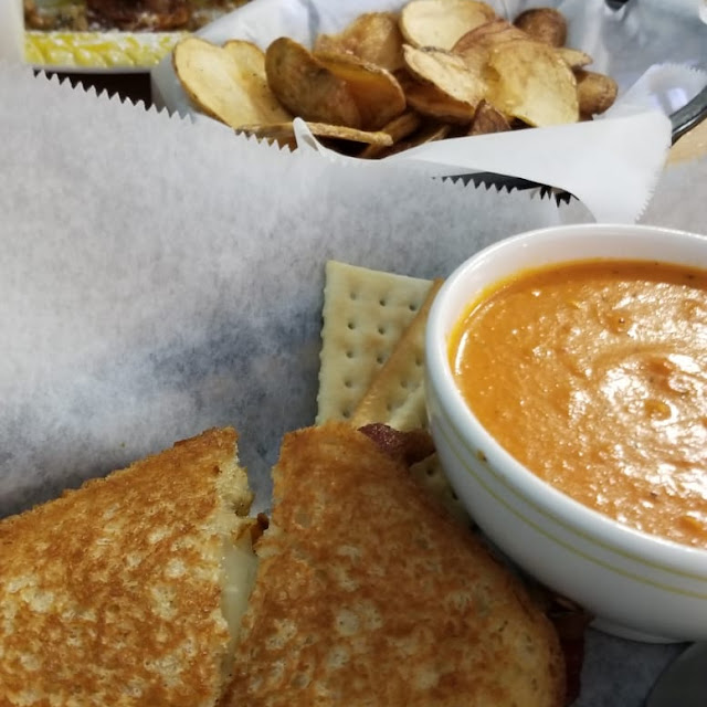 Tomato Gouda Soup and Grilled Munster and Bacon Sandwich