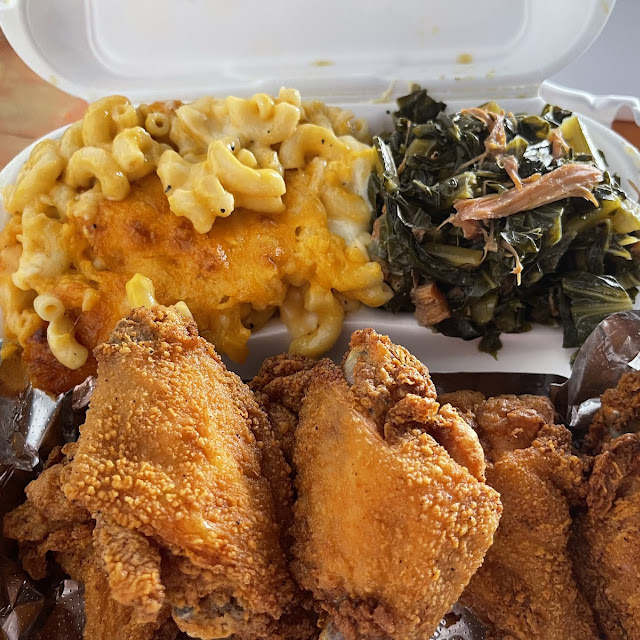 Fish Collard Greens and Mac and Cheese Dinner