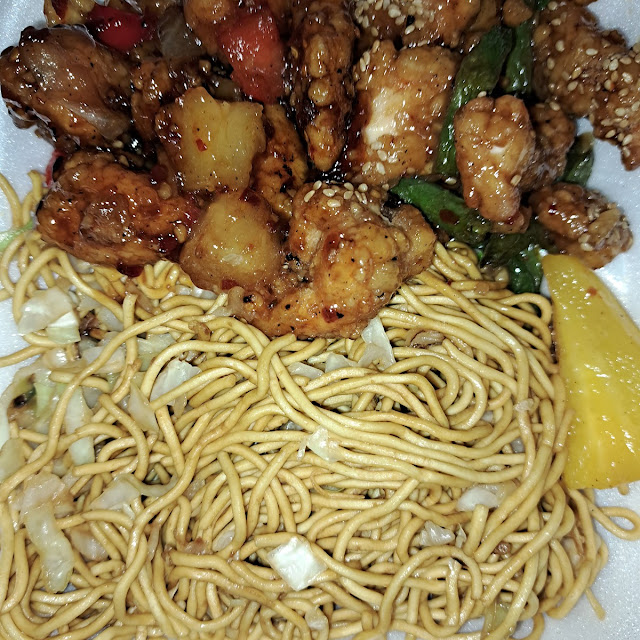 Sweet Fire Chicken Chow Mein and Sesame Chicken with Chow Mein