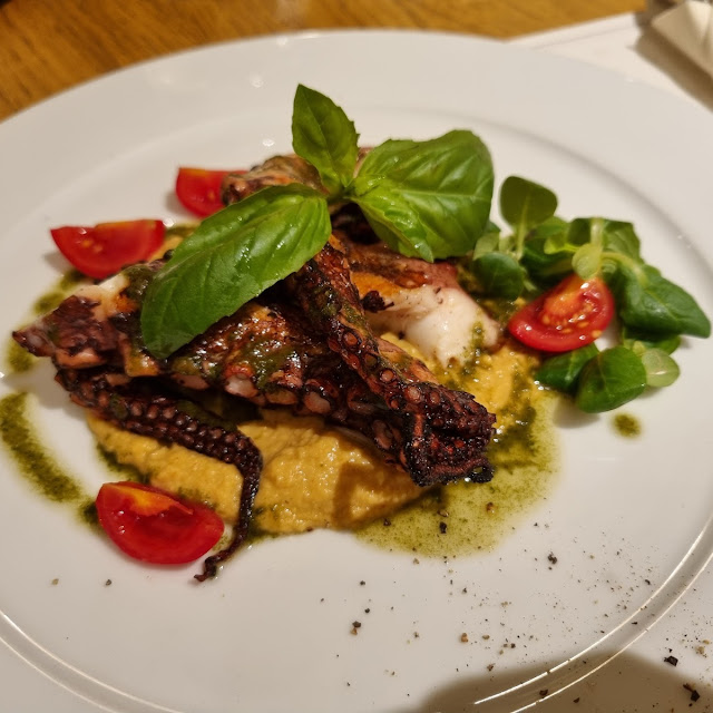 Grilled Octopus Salmoriglio with Snow Peas