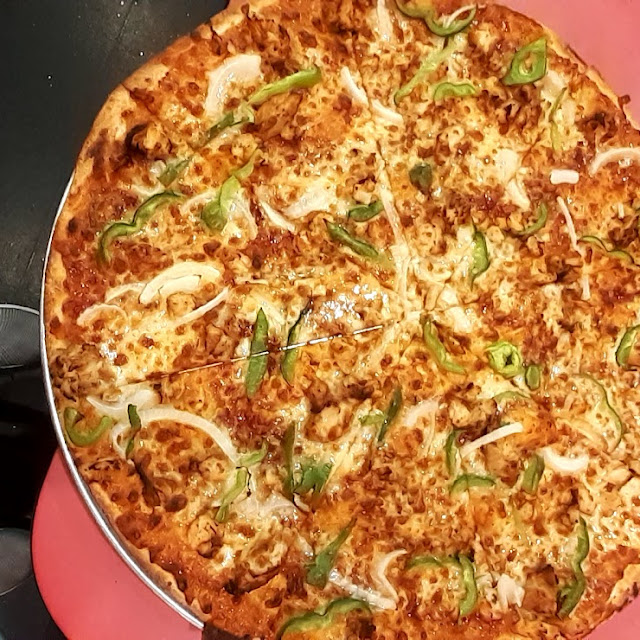 BBQ Chicken Pizza w Onion and Pepper for Some Reason