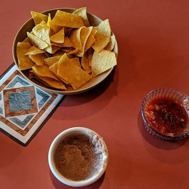 Chips and Salsa and Bean Dip