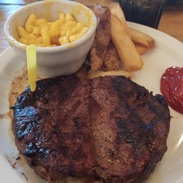 Preston's Sirloin Steak with Fries and Mac N Cheese