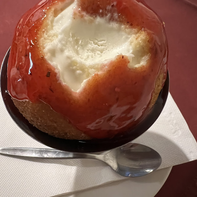 Deep Fried Ice Cream with Strawberry Syrup
