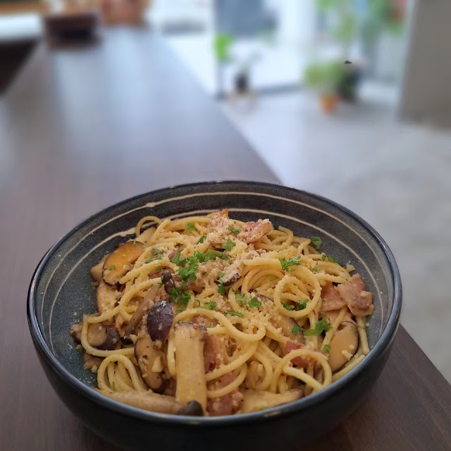 Bacon Mushroom Aglio Olio