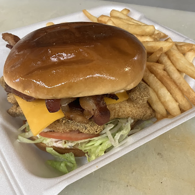 Catfish Sandwich with Bacon and Cheddar Cheese