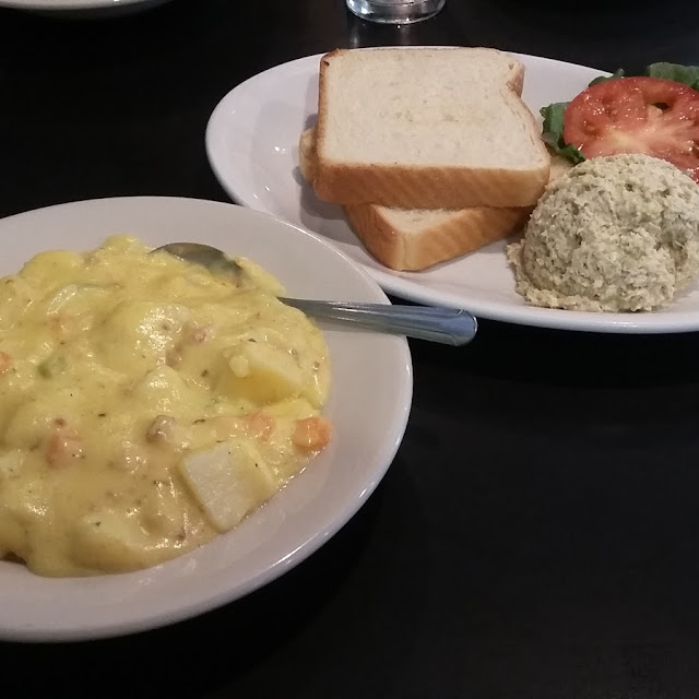 Potato Soup and Chicken Salad Sandwich