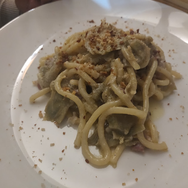 Spaghettoni Pecorino Carciofi E Capocollo