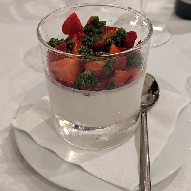 Strawberry-Tastic Panna Cotta with Vanilla Pods Served with Lots of Strawberries and Basil Sugar