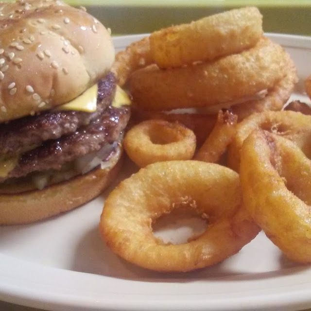 Double Cheeseburger with Onion Rings