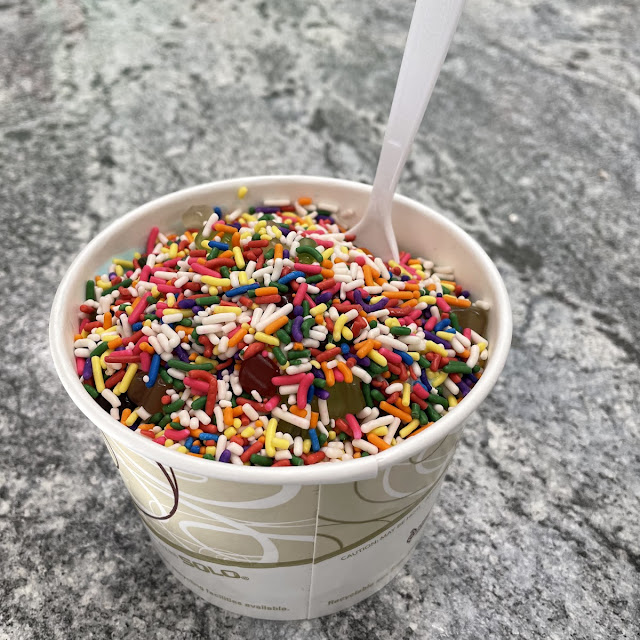 Cotton Candy Ice Cream with Rainbow Sprinkles and Gummy Bears