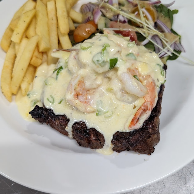 300g Scotch Fillet with Garlic Prawn Topper