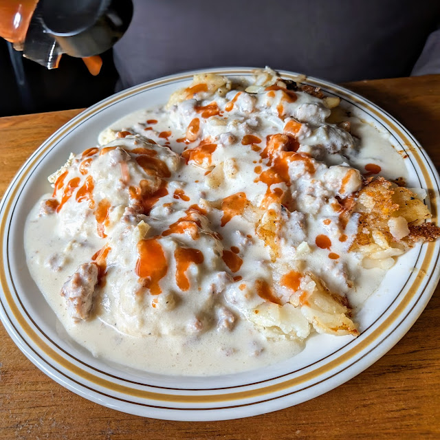 Sausage Gravy over Biscuits and Home Fries