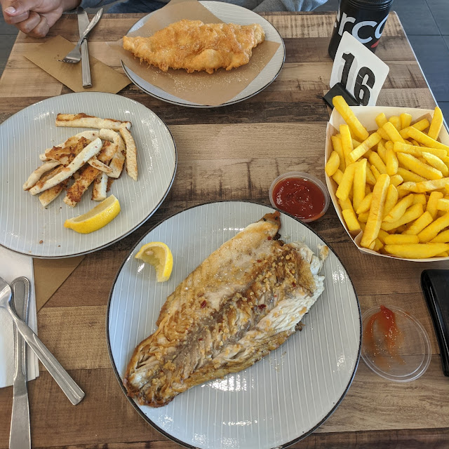 Grilled Calamari Grilled Barramundi Fried Flake and Chips