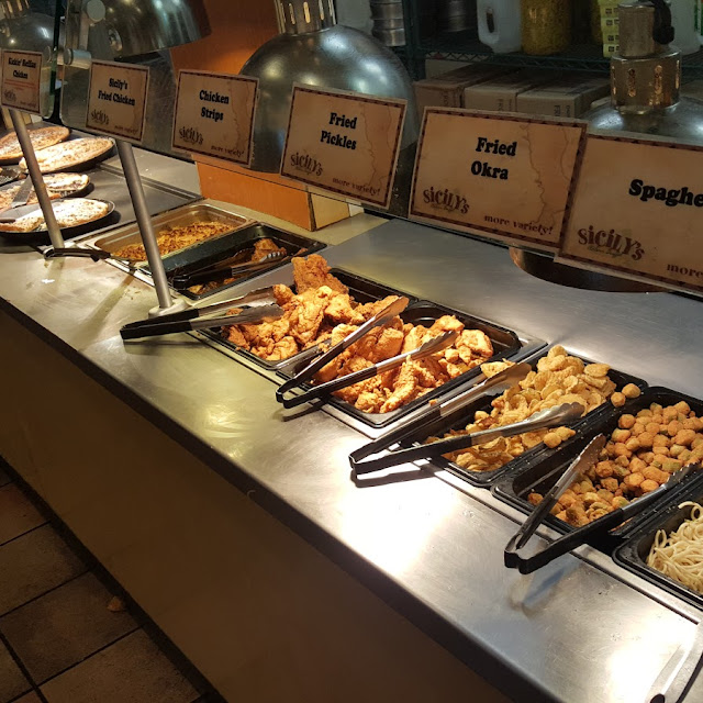 Dessert Pizza Fried Foods on the Buffet