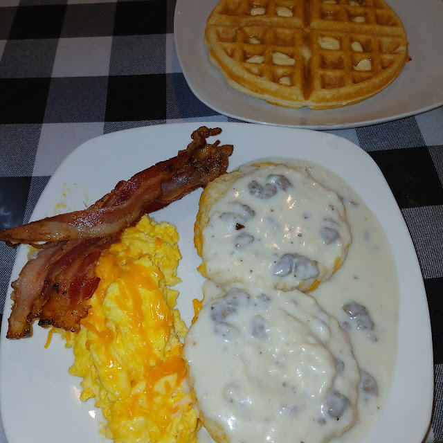 Egg Plate with Meat Gravy Biscuit Added Waffle