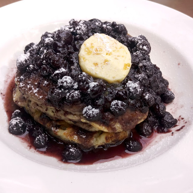Pancakes with Honeycomb Butter and Blueberry Compote