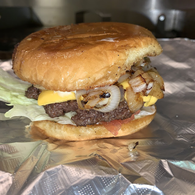 Homemade Cheeseburger with Grilled Onions