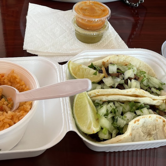 Two Steak Tacos on Flour and Rice