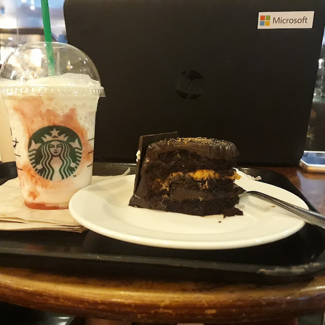 Triple Chocolate Cake and Strawberry Smoothie