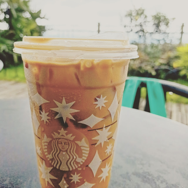Venti Americano with White Mocha on the Rocks with a Splash of Breve