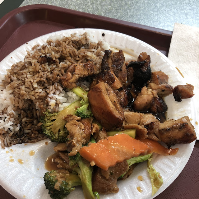 Two Sides Plate Chicken Broccoli & Chicken Teriyaki with White Rice and Soy Sauce