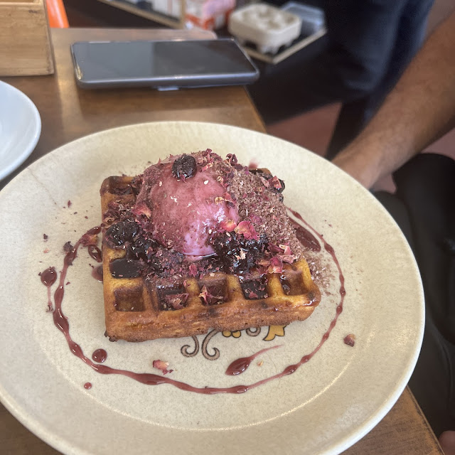 Waffles with Ice Cream and Blueberries