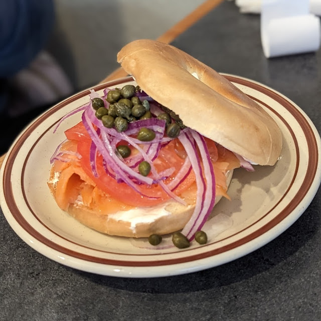 Bagel and Lox Sandwich and Fries