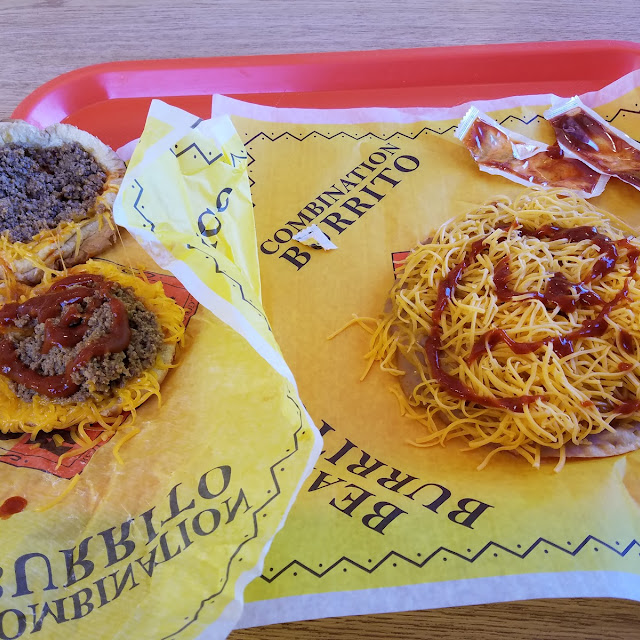 Chili Burger and Tostada